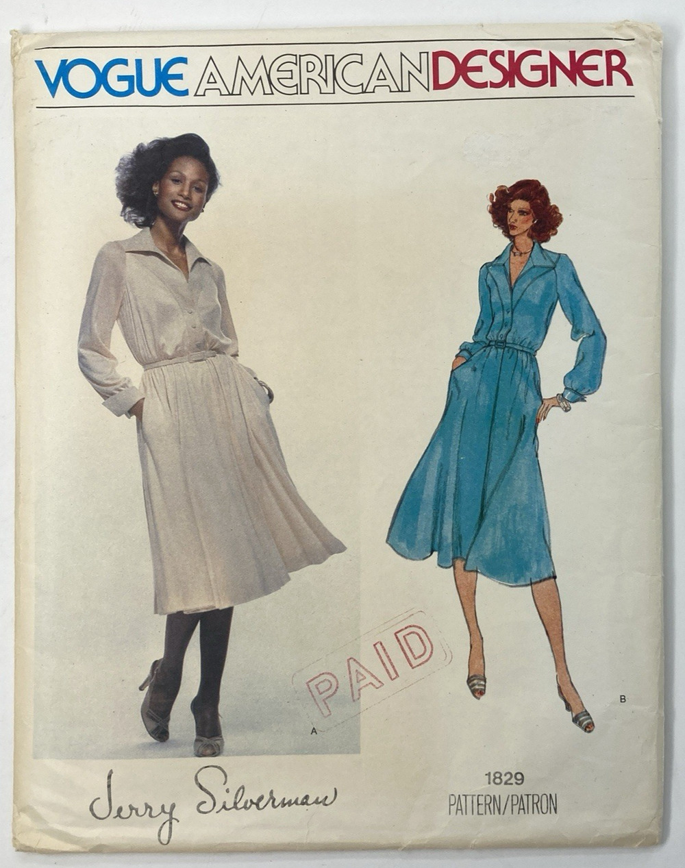 Vogue American Design 1829 Jerry Silverman Pattern Miss Shirtdress Sz 14 UC '70s